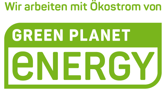 Wir arbeiten mit Ökostrom von GREEN PLANET ENERGY